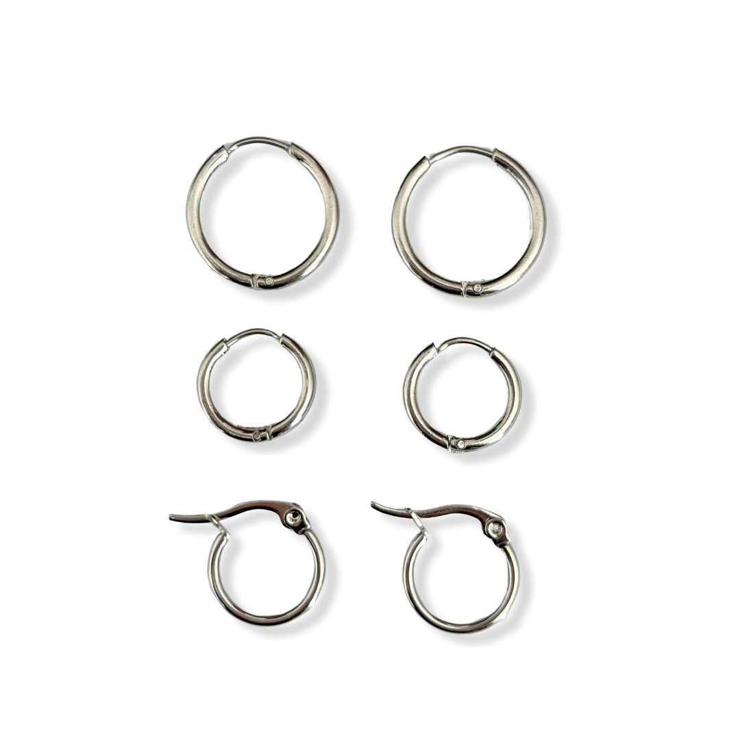 Set de 3 paraes mini hoops plateados