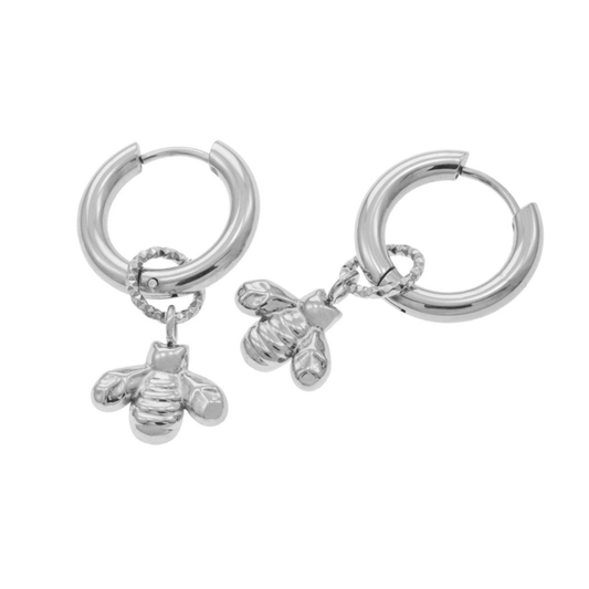Arete dijes de Abeja Plateado