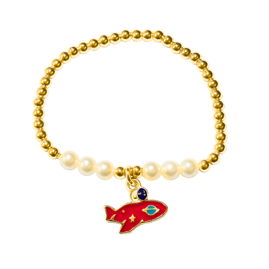 Pulsera con perlas y dije de nave