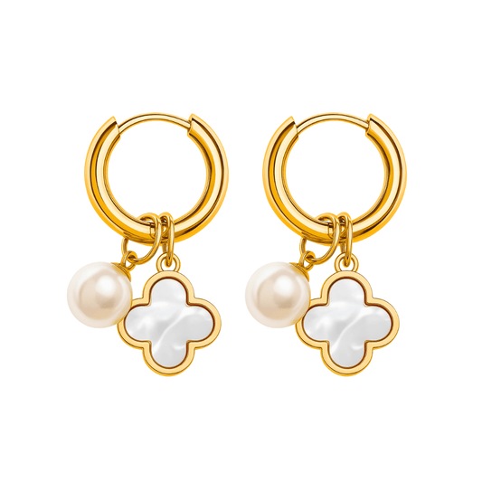Hoops con dije de perla y trebol